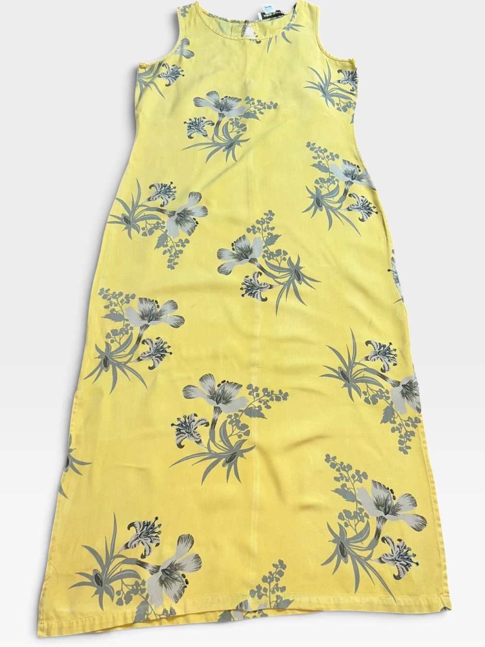 Vintage Bamboo Traders 100% Silk Yellow Tropical Floral Shift Dress Size 8P